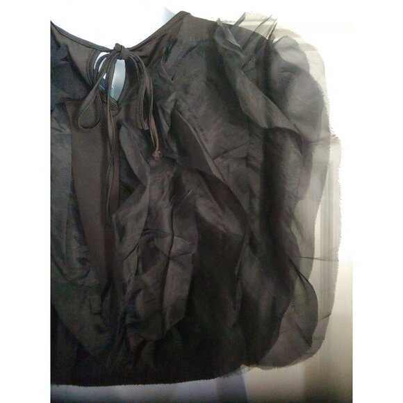 Black Wavy Ruffle Flounce Goth Witchy Mesh Edgy Crop Trendy Rocker Top L Julia - Picture 9 of 11